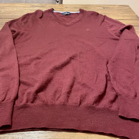 BROOKS BROTHERS Sweater Men's Size L 100% Extra Fine Merino Wool V Neck Burgundy - Picture 6 of 6